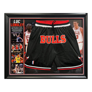 Signed Luc Longley Chicago Bulls Shorts Framed