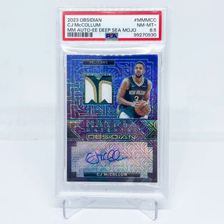 2023-24 Panini Obsidian CJ McCollum Matrix Material Auto Deep Sea Mojo Patch Auto 2/5 PSA NM-MT+ 8.5