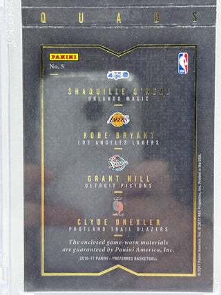 2016-17 Panini Preferred Quads Patch Booklet Shaquille O'Neal/Kobe Bryant/Grant Hill/Clyde Drexler 071/149