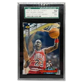 1994-95 Upper Deck Collectors Choice Michael Jordan World Of Trivia Gold Printed Signature SGC NM-MT 8.5