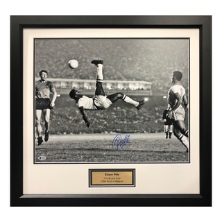 Edson Pele Signed "Bicycle Kick" 1968 Brazil vs Belgium Framed Photo – Beckett Authenticated