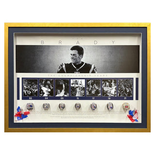 Tom Brady Championship Replica Ring Display w/ Authentic confetti from Brady’s final championship