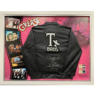 Grease T-Birds Jacket Signed By John Travolta And Olivia Newton-John Framed