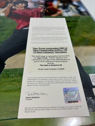 Tiger Woods Autographed & Inscribed 2008 U.S. Open Champion 16x20 Photo - UDA Limited Edition 15/50