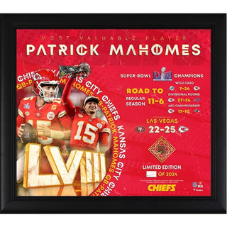 Patrick Mahomes Super Bowl LVIII MVP Framed 15" x 17" Collage with a Piece of Game-Used Football