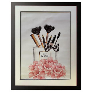 Fashion  Perfume Bottle with Makeup brushes & Bow Print Framed - Medium