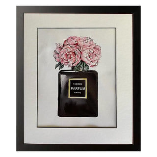 Fashion Perfume Bottle Paris with Pink Peonies  Framed - Small