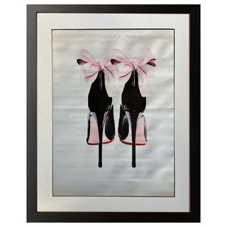 Fashion Print High Heels with Pale Pink Bows Framed ‚ÄìLarge