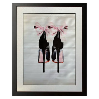 Fashion Print High Heels with Pink Bows Framed - Medium