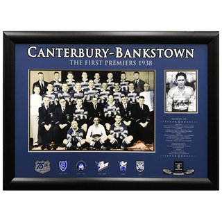 Alan Brady Printed Signature Canterbury Bankstown Bulldogs 1938 Team Photo Collage L/ED