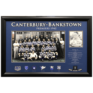 Ron Baily Printed Signature Canterbury Bankstown Bulldogs 1942 Team Photo Collage L/ED Framed