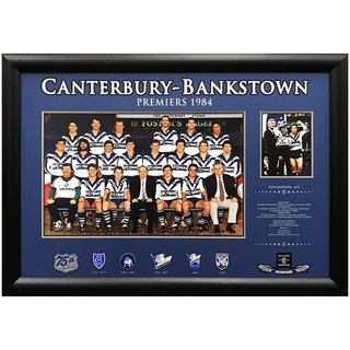 Steve Mortimer Signed Canterbury Bankstown Bulldogs 1984 Team Photo Collage L/ED Framed