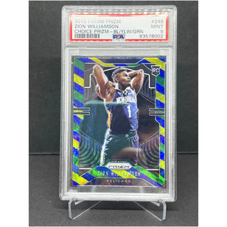 2019 Panini Prizm Zion Williamson Blue/Yellow/Green Choice Prizm RC PSA Mint 9