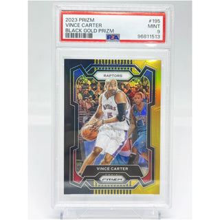 2023 Panini Prizm Vince Carter Black Gold Prizm 1/5 PSA Mint 9
