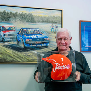 Dick Johnson Signed Replica 1980-81 Race Helmet w/ Display Case & COA