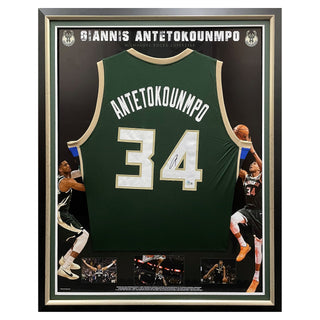 Giannis Antetokounmpo Signed Green Milwaukee Bucks Singlet Framed