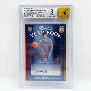 2023-24 Donruss Elite Rookie Yearbook Autographs Red/Gold Marcus Sasser 02/10 BGS NM-MT 8