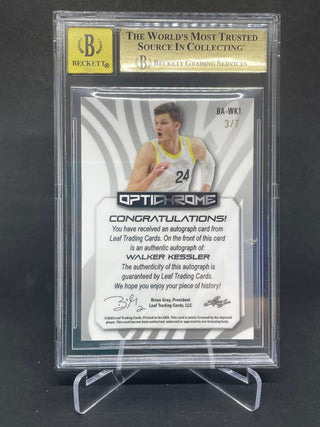 2022-23 Leaf Optichrome Autographs Purple Crystal Walker Kessler Rookie 3/7 BGS 9.5 Gem Mint