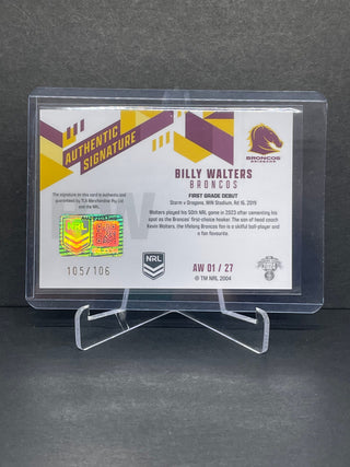 2024 NRL Traders Authentic Signatures Billy Walters Signed Card 105/106