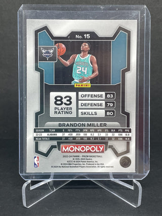 2023-24 Panini Prizm Monopoly Brandon Miller RC - No. 15