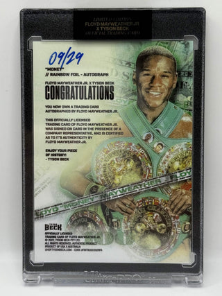 2022 Tyson Beck X Floyd "Money" Mayweather Rainbow Foil Authentic Autograph 09/29