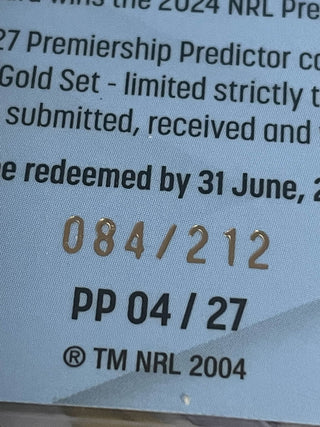 2024 NRL Traders Cronulla-Sutherland Sharks Premiership Predictor 084/212 - PP 04/27