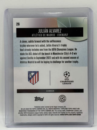 2025-26 Topps Finest UEFA Club Competitions Julián Alvarez Blue Refractor 156/200