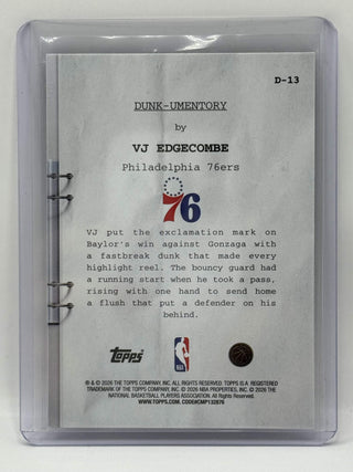 2025-26 Topps Hoops Dunk-Umentory VJ Edgecombe Rookie #D-13