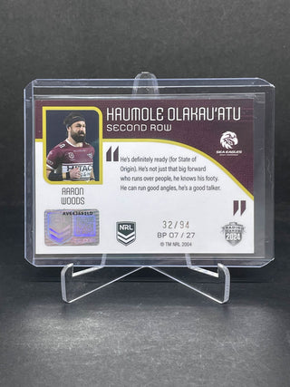 2024 NRL Elite Humole Olakau'atu Manly Sea Eagles Aaron Woods Breakout Player Pick BP 07/27 L/Ed 32/94