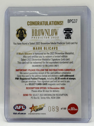 2022 Select AFL Brownlow Predictor Mark Blicavs 089/185