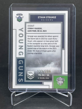 2024 NRL Elite Ethan Strange Canberra Raiders Young Guns White YG 04/34 L/Ed 133/206