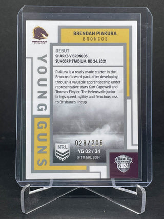 2024 NRL Elite Brendan Piakura Brisbane Broncos Young Guns White YG 02/34 L/Ed 028/206