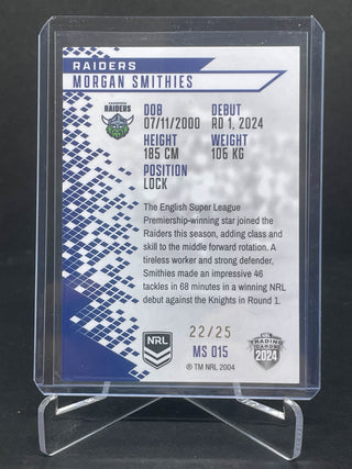 2024 NRL Elite Morgan Smithies Canberra Raiders Mojo Sapphire MS 015 L/Ed 22/25