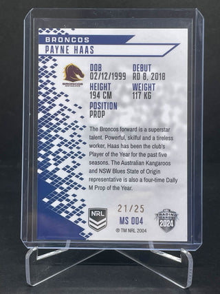 2024 NRL Elite Payne Haas Brisbane Broncos Mojo Sapphire MS 004 L/Ed 21/25