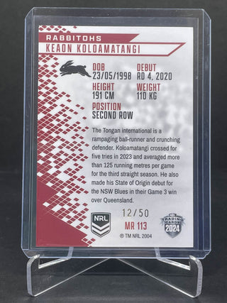 2024 NRL Elite Keaon Koloamatangi South Sydney Rabbitohs Mojo Ruby MR 113 L/Ed 12/50