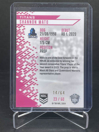 2024 NRL Elite Shannon Mato Gold Coast Titans NRLW Mojo Pink Diamond 23/60 L/Ed 14/64