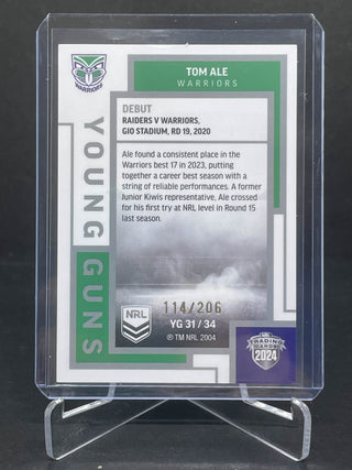 2024 NRL Elite Tom Ale New Zealand Warriors Young Guns White YG 31/34 L/Ed 114/206