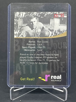 South Sydney Rabbitohs Issued Ron Coote "Solid" Pride Of The League Card 28/35 Hand Signed!!