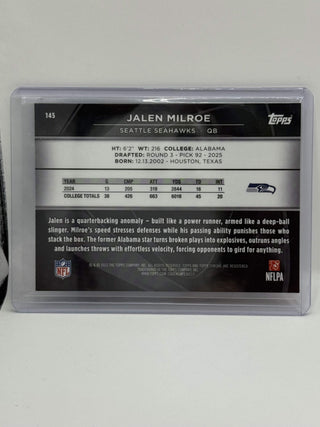 2025 Topps Chrome Black Jalen Milroe Blue Wave RC 034/150
