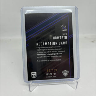 2025 NRL Elite Young Guns Black Signature Jack Howarth Redemption Card 140/159 #YGS 08/17