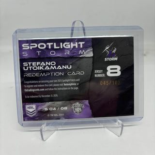 2025 NRL Elite Spotlight Patch Stefano Utoikamanu Redemption Card 045/102 # S 04/08