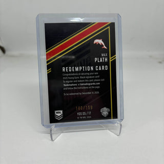 2025 NRL Elite Young Guns Black Signature Max Plaith Redemption Card 146/159 #YGS 05/17