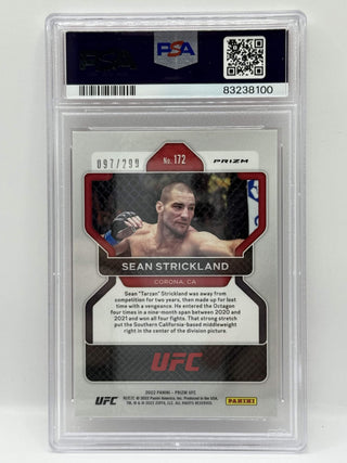 2022 Panini Prizm Sean Strickland Red Prizm Rookie 097/299 PSA NM-MT 8