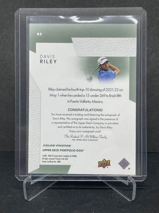 2024 Upper Deck Portfolio Golf Davis Riley Auto - No. 85