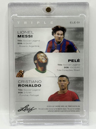 2024 Leaf Exclusive Legends Edition Triple Lionel Messi/Pelé/Cristiano Ronaldo #ELE-51
