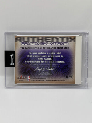 2001-02 Fleer Authentix Vince Carter Replica Ticket Auto #AA-VC
