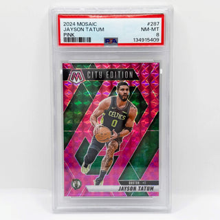 2024 Panini Mosaic Jayson Tatum City Edition Pink 122/175 PSA NM-MT 8