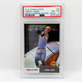 2019 Panini Hoops LeBron James Lights Camera Action Holo PSA NM-MT 8