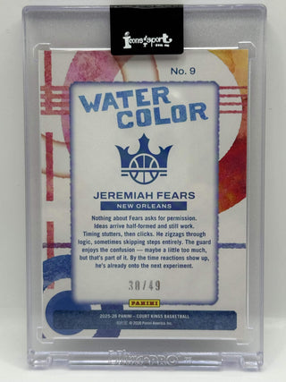 2025-26 Panini Court Kings Jeremiah Fears Water Color Violet RC 30/49