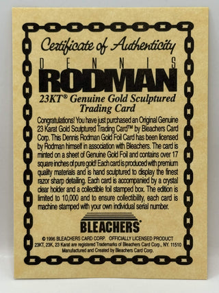 1995-96 Bleachers Limited Edition Dennis Rodman 23KT Gold 02952/10,000 (Includes Case and Certificate)